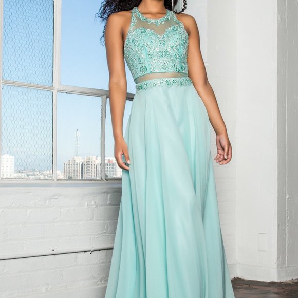 Crew Neck Sleeveless A-Line Prom Dress GSGL2347
